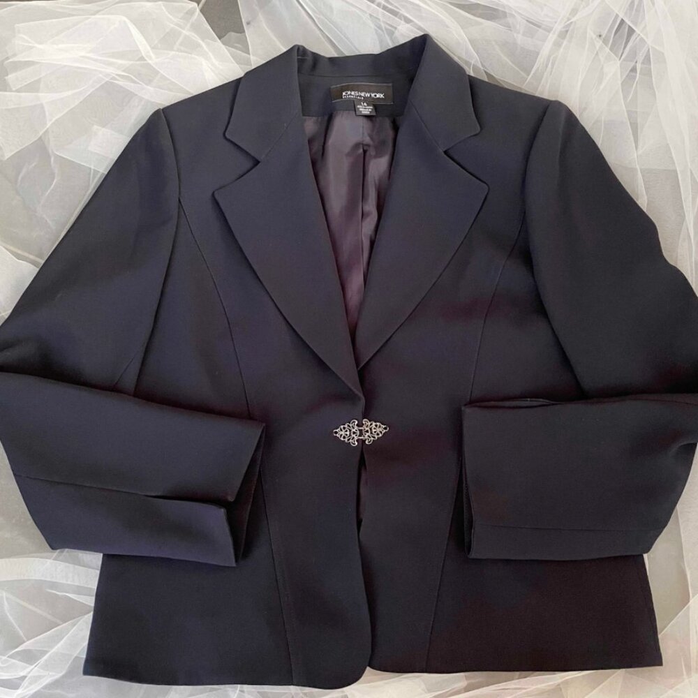 90s Y2K Black Blazer / Vintage Sliver Buckle Blazer